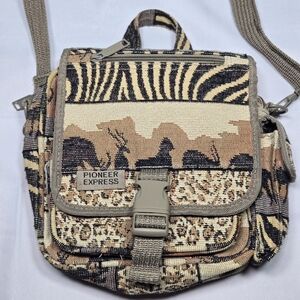 Vintage Pioneer Express Safari Tapestry Crossbody Bag 90s Y2K Africa Travel